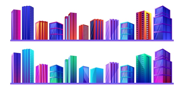 Stad wolkenkrabber gebouwen element collecties, helder kleurrijk modern kantoor, appartement vector