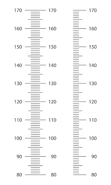 Vector stadiometer scale with markup from 80 to 170 centimetres kids height chart template