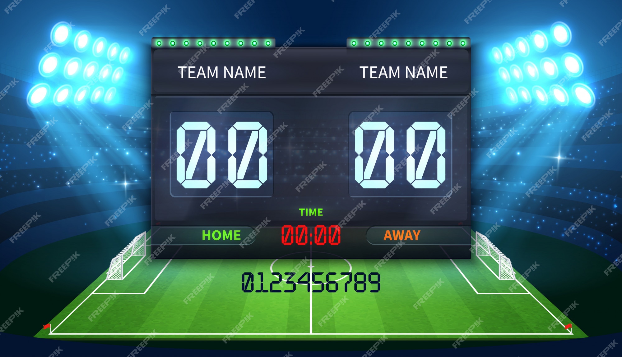 Premium Vector | Stadium electronic sports scoreboard with soccer time and match result display