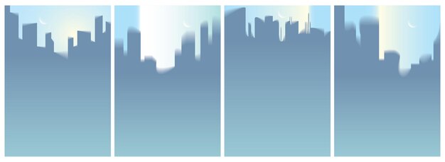 Stads wolkenkrabbers silhouetten skyline vector illustraties set. Perfecte minimale achtergronden met kopieerruimte voor tekst.