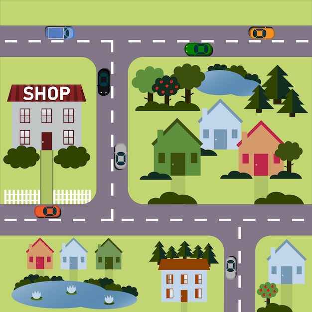 Stadskaart kaart stadsgezicht vectorillustratie Cityscape ontwerpelementen met wegpark vervoer