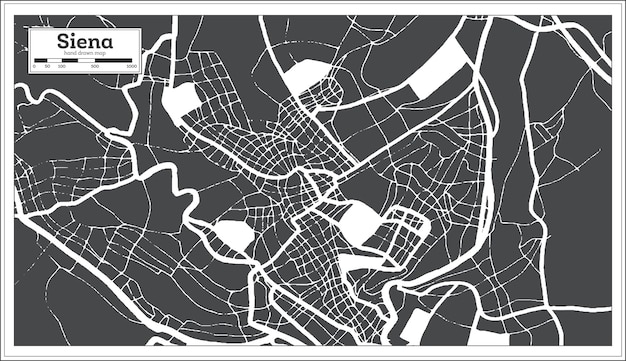 Vector stadskaart van siena italië in zwart-witte kleur in overzichtskaart in retrostijl