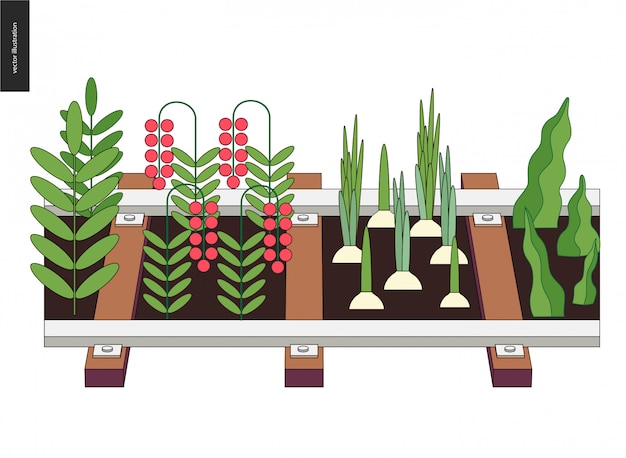 Vector stadslandbouw en tuinieren op de rails