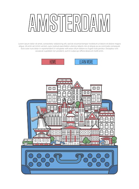 Stadspagina van amsterdam met open koffer