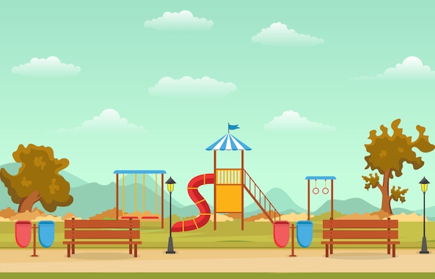 Stadspark in de herfst herfst met Kid Playground speeltoestel illustratie
