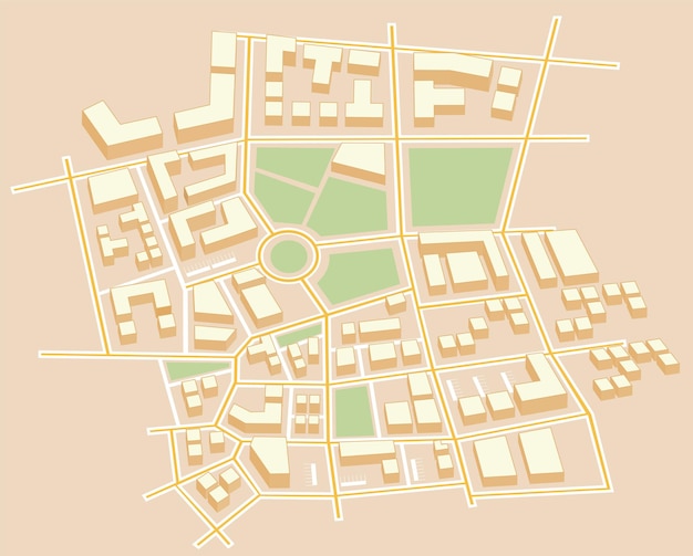 Stadsplan met gebouwen parken en straten