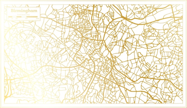 Stadsplattegrond van Birmingham UK in retrostijl in gouden kleuroverzichtskaart