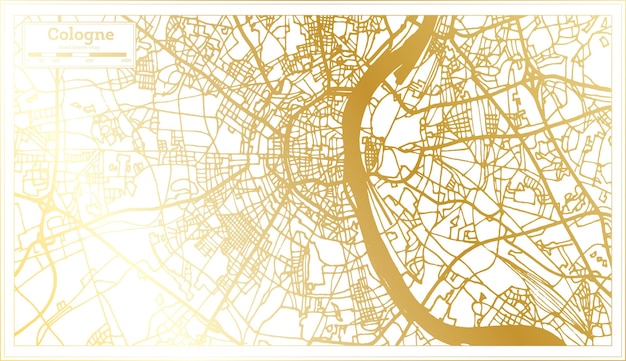 Stadsplattegrond van Keulen Duitsland in retrostijl in gouden kleuroverzichtskaart