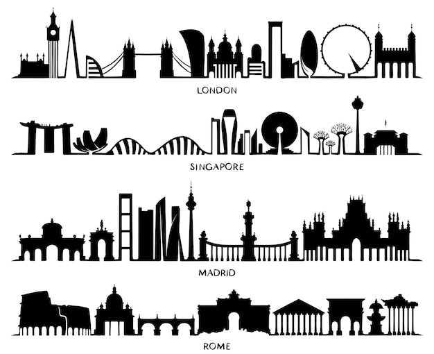 Stadssilhouet Vector Illustratie ontwerp Londen Singapore Madrid Rome