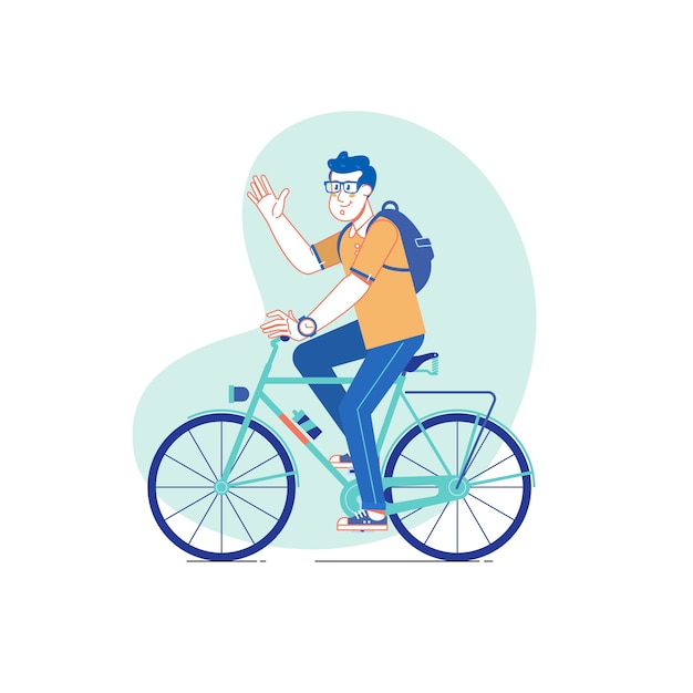 Vector stadsstijl man rijden op een fiets. vectorillustratie lijntekening