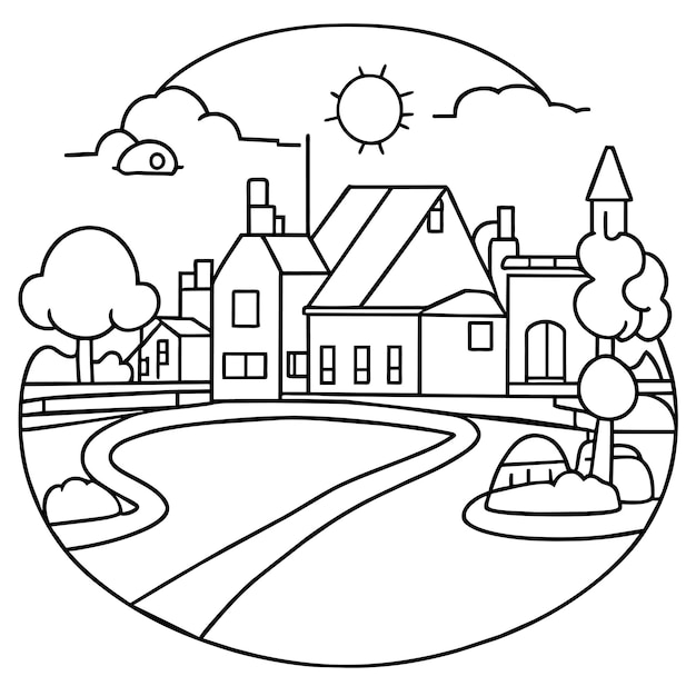 Stadsstraat cartoon illustratie of voorstad district met huizen weg in de zomer