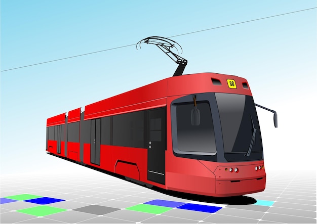 Stadsvervoer moderne rode tram gekleurde vector