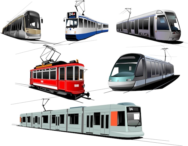 Stadsvervoer Zes trams Vector illustratie