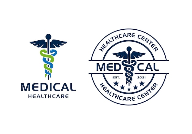 Vector staf hermes caduceus. medical health care logo design, stamp emblem badge circular design template