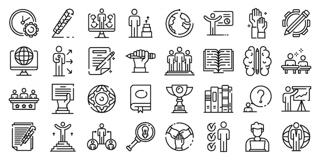 Vector staff education icons set, outline style