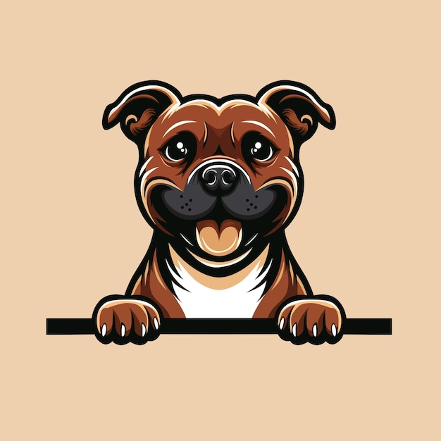 Staffordshire Bull Terrier dog peeking face illustration vector