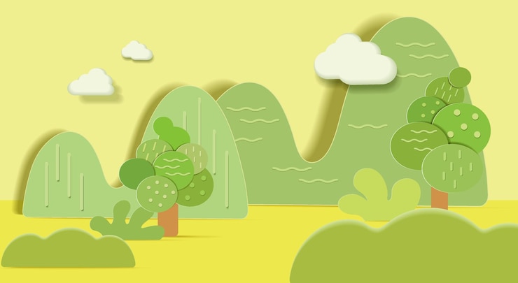 Vector stage decor with trees shapes and clouds 3d pedestal natural scene or platform for product stand vector illustration round podiums for kid's product presentations