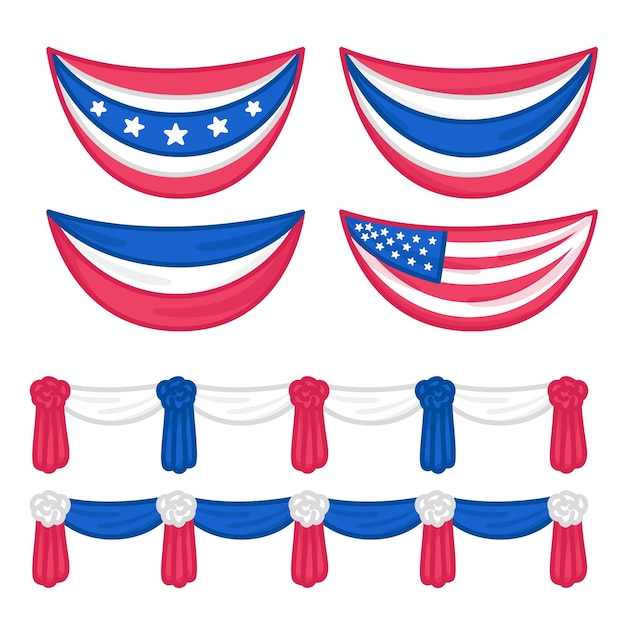 Украшение сцены флаговым шелковым бархатом занавески или драпировки в честь празднования независимости сша