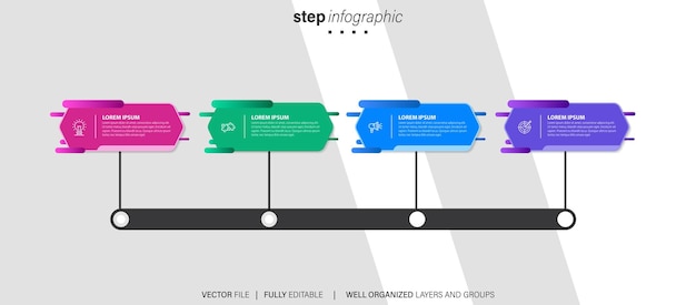 Vector stage infographics template diagram with rectangle horizontal shape right direction and 4 point step