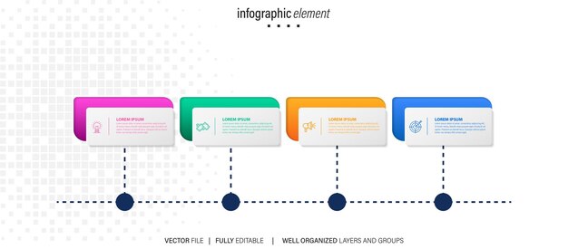 Stage infographics template diagram with rectangle horizontal shape right direction and 4 point step