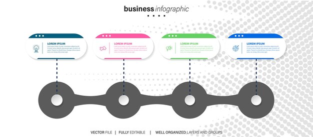 Stage infographics template diagram with rectangle horizontal shape right direction and 4 point step