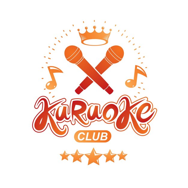 Apparecchiature audio per microfono da palco composte da note musicali, possono essere utilizzate come emblema vettoriale per pubblicità di club karaoke e poster di invito per discoteche in discoteca.