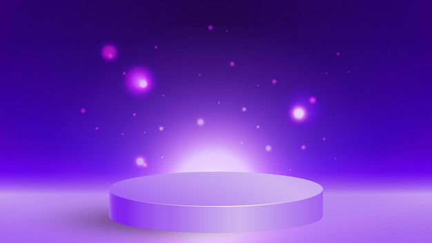 Vector stage podium design on a shiny violet bokeh effect