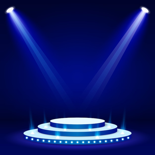 Stage podium illuminated scene spotlight with blue lighting