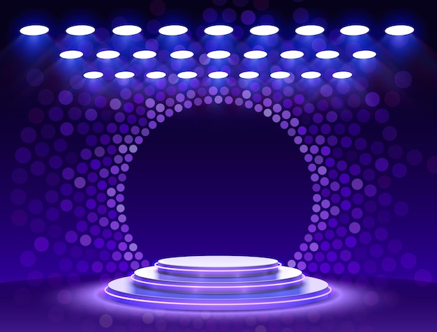 Stage podium with lighting, Stage Podium Scene with for Award Ceremony on blue Background,