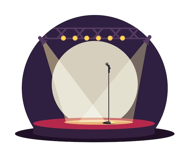 Vector stage for talent show or live concert performance round podium under projector spotlight song music dance or standup comedy artistic entertainment area