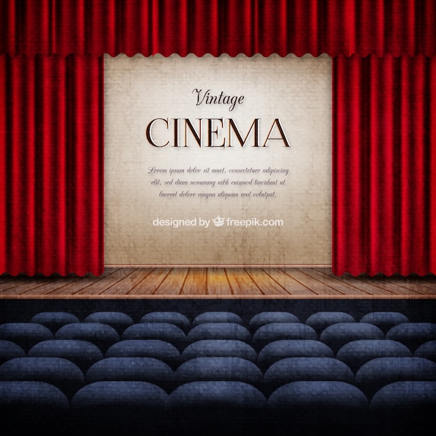 Vector stage in vintage cinema background