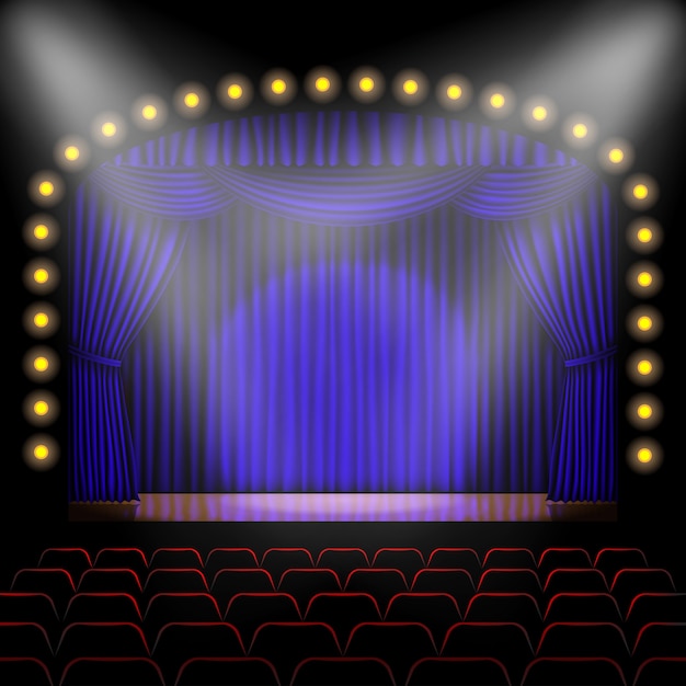 Vector stage with blue curtain background