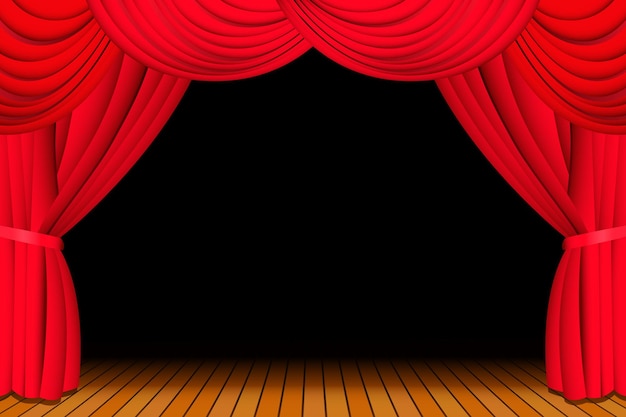 Stage with opened red theatre curtain for a show