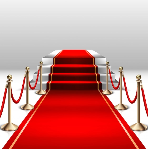 Vector stage with red carpet and gold barrier.