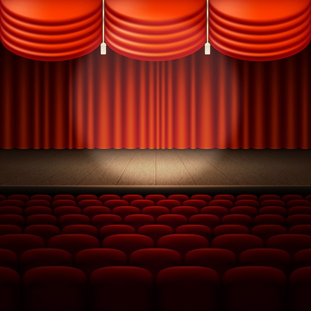 Stage with red curtain.  