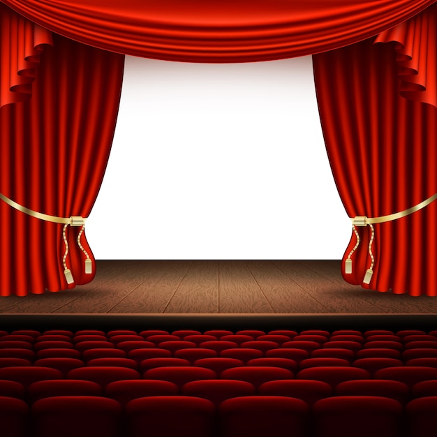 Stage with red curtain.