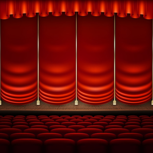 Stage with red curtain.  