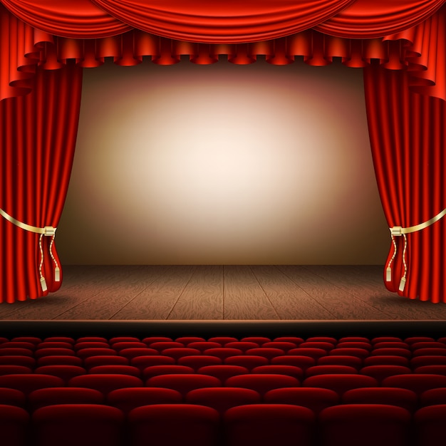 Stage with red curtain.