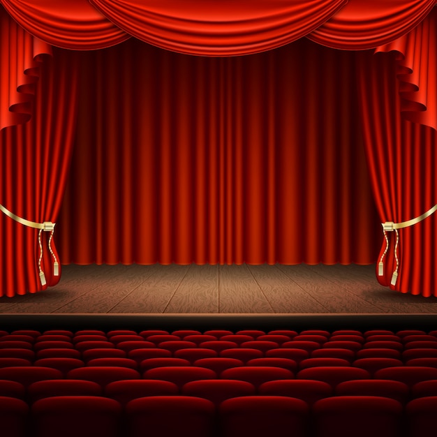 Vector stage with red curtain.