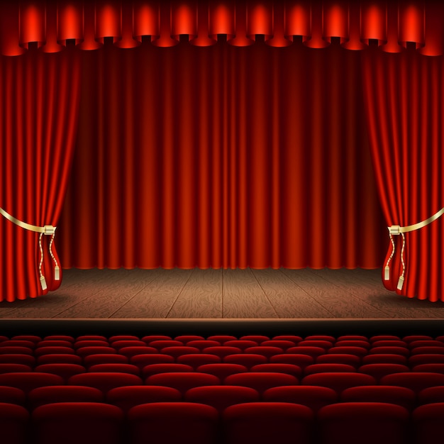 Vector stage with red curtain.