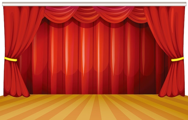 Vector stage with red curtains illustration