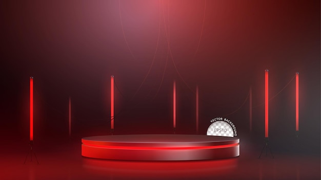 Stage with red neon on fluorescent background for product display