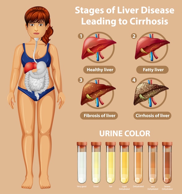 Stages of liver disease leading to cirrhosis