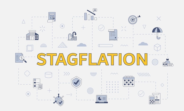 Stagflation concept with icon set with big word or text on center