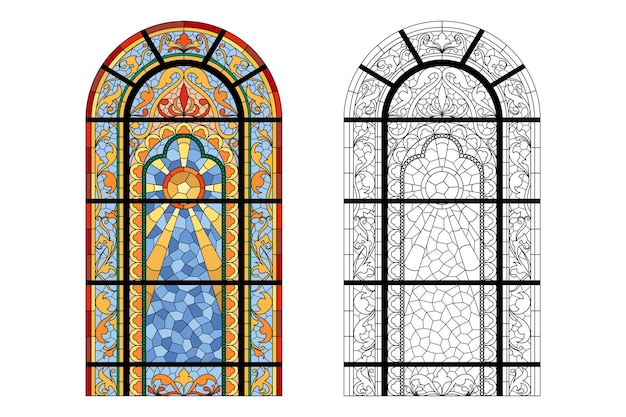 Vector stained church glass worksheet color abstract picture