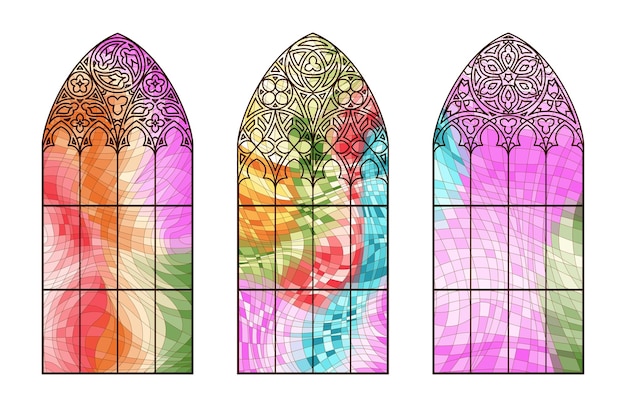 ベクトル ステンドグラス 教会の窓 モザイクカラーフレーム