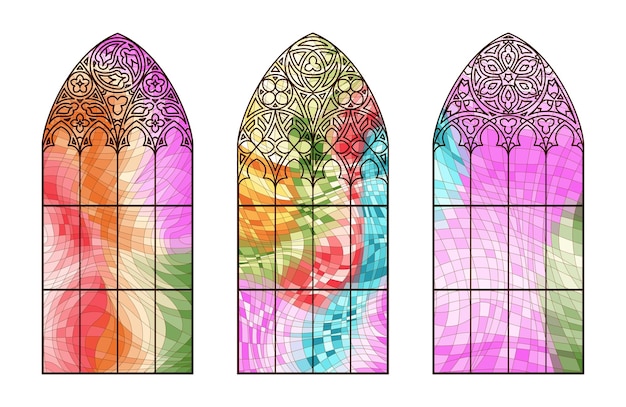 벡터 스테인드 글라스 교회 창문 모자이크 컬러 프레임