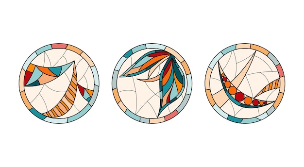 Vector stained glass circle windows in a church.