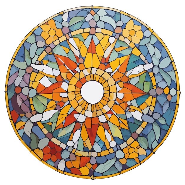 stained glass illustration of a radiant sun in a circle