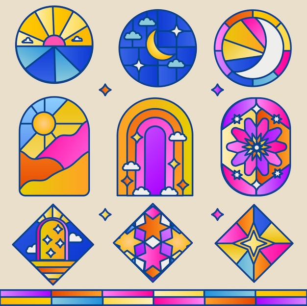 Vector stained glass set